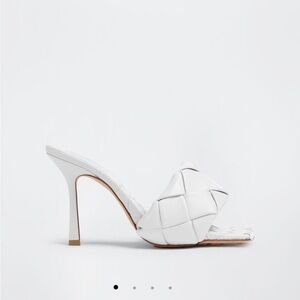 Bottega Lido Mule: White Woven Leather High Heel Mule